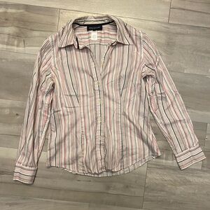 Jones New York Signature Pink and Black Striped Shirt Size Small